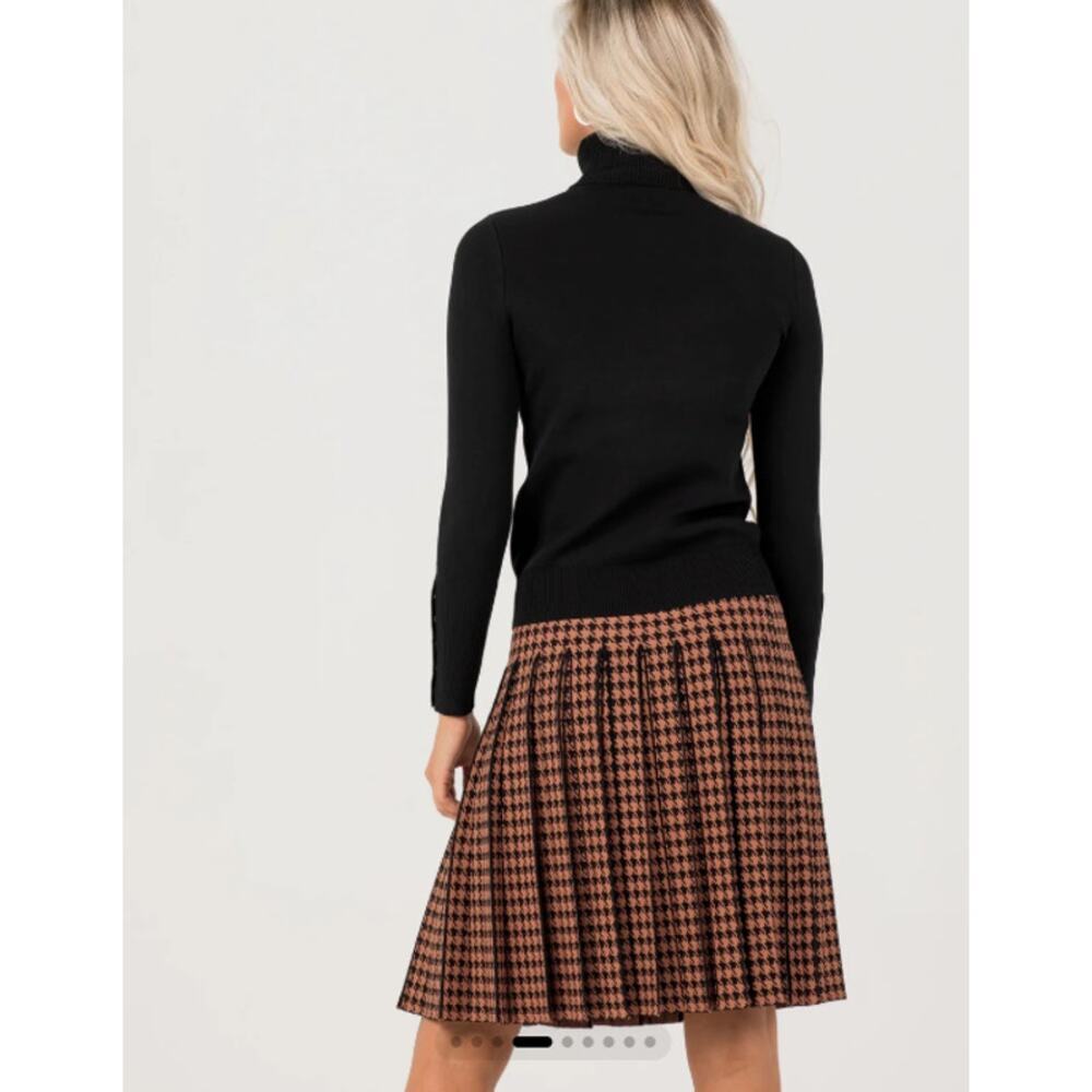Aleeza Paris Black Brown Houndstooth Wonder Pleated Skirt Size 25 NEW NWT! - Picture 2 of 4